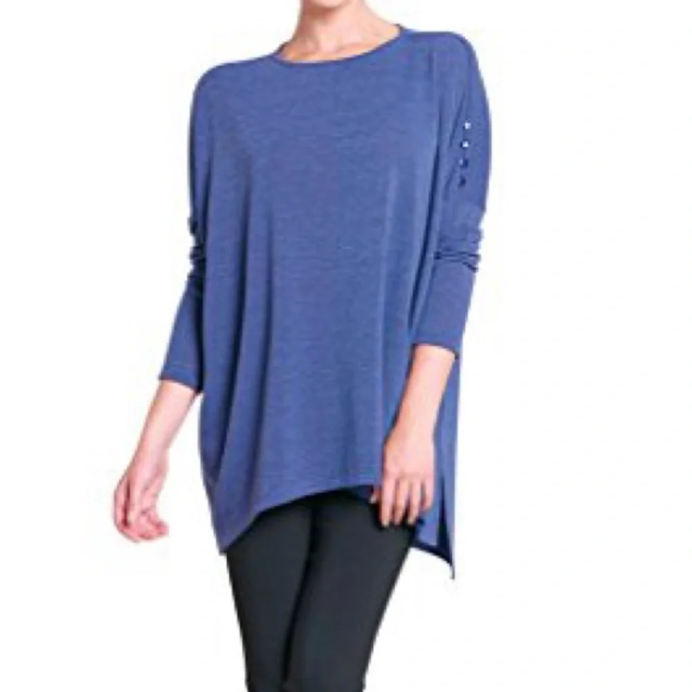 Clara Sun Woo Luxe Stretch Boyfriend Sweater Blue M Loose Lightweight Tunic